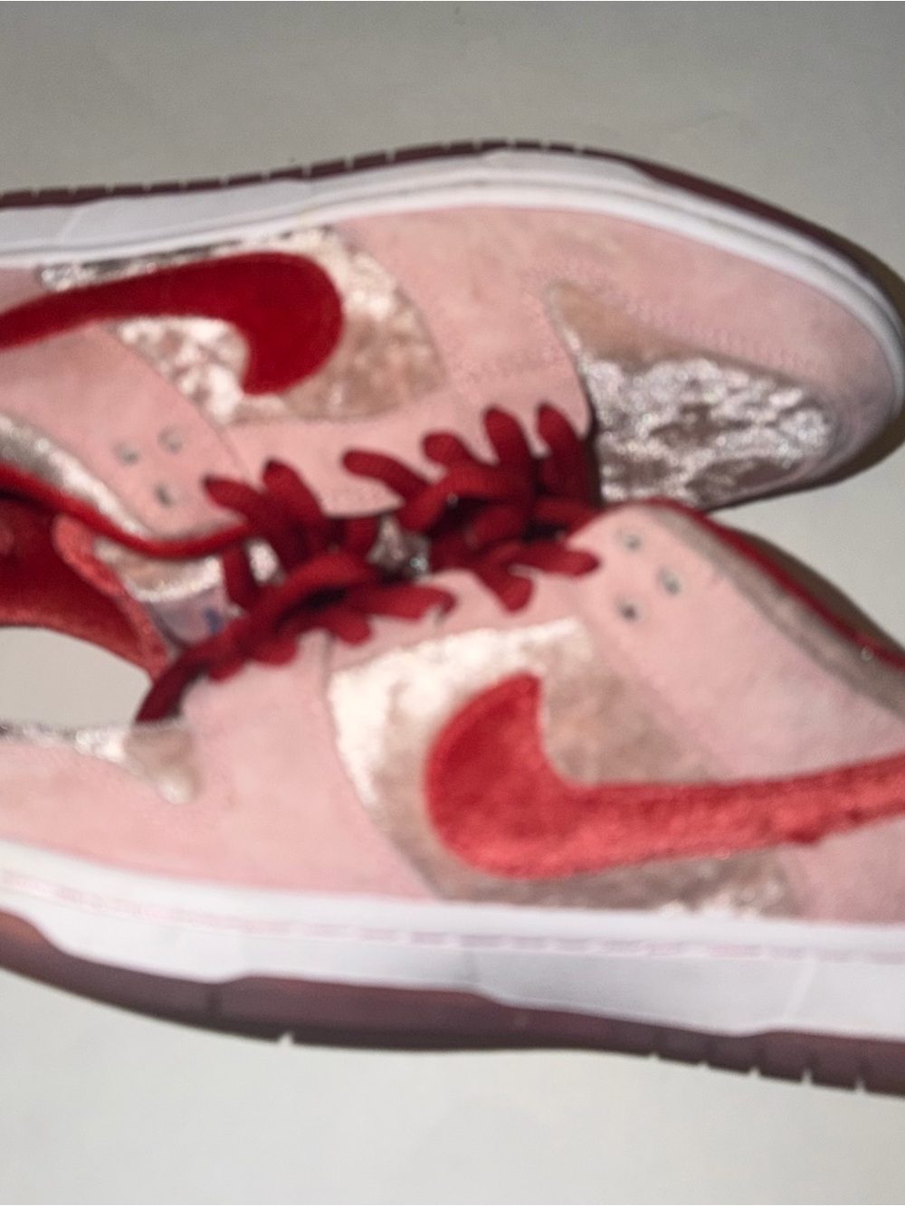 Nike Red and Pink Velvet Low-Top Sneakers